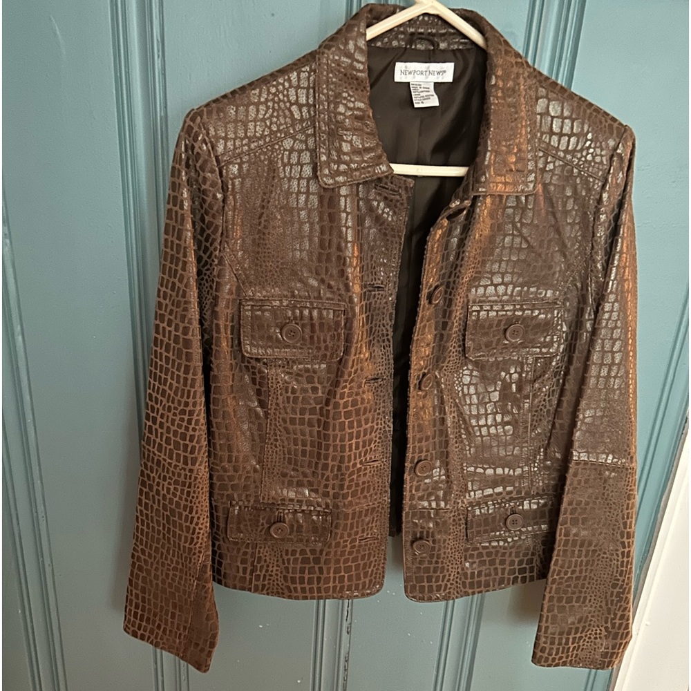 Women’s Brown Genuine Leather Jacket, size 16, Newport News, Like New